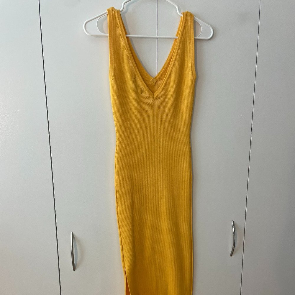 House of Harlow 1960 Ribbed Knit Yellow/Marigold Midi Dress | Size XS